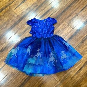 Blue sequence unicorn tulle dress- 4t